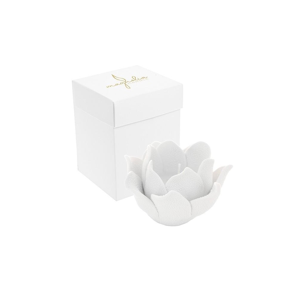 CANDELA MAGNOLIA BIANCA GOCCE DI RUGIADA PORCELLANA 10X6.5 CBOX